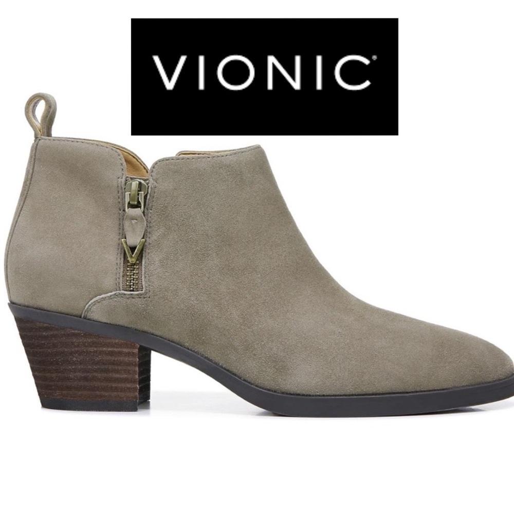NWOB $169 Waterproof Vionic Cecily Suede Bootie - Stone - - Picture 1 of 13